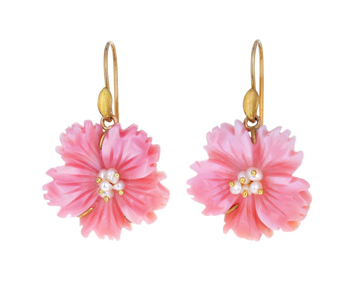 Small Pink Conch Wild Rose Blossom Earrings
