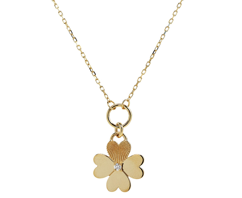 14K Yellow Gold Diamond & Mother of Pearl Heart Necklace