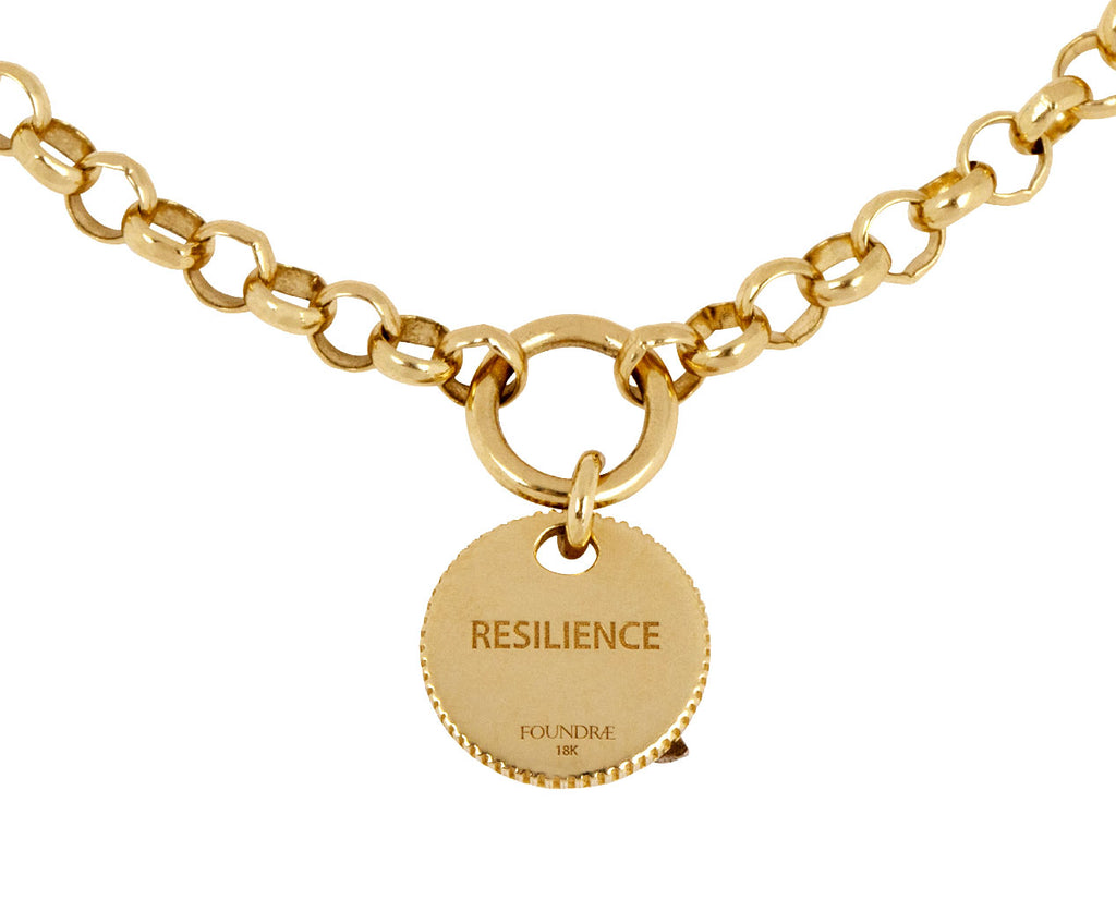 Foundrae Jewelry Medium Belcher Chain with Mini Coin Resilience Bracelet Back