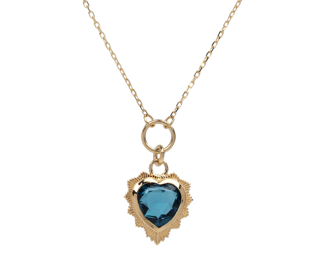Foundrae London Blue Topaz Gemstone True Love Heart Pendant Necklace