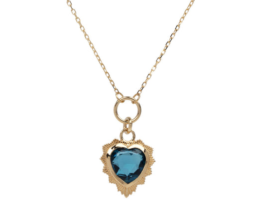 Foundrae London Blue Topaz Gemstone True Love Heart Pendant Necklace