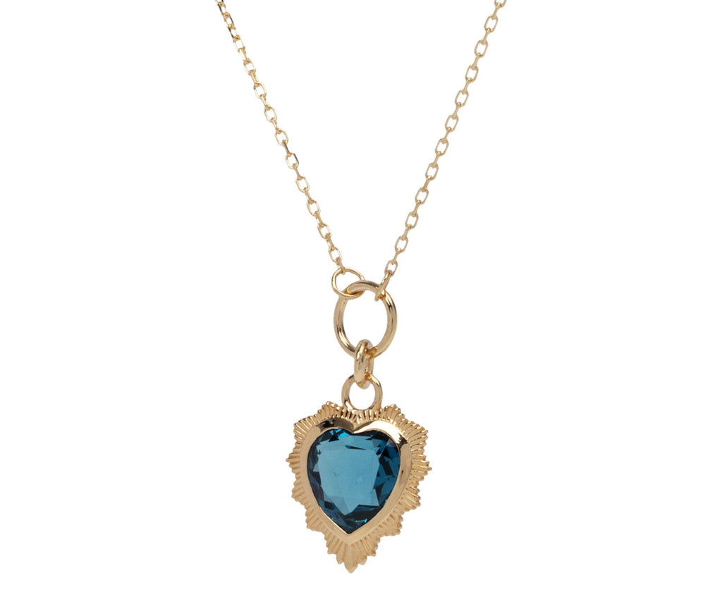 Foundrae London Blue Topaz Gemstone True Love Heart Pendant Necklace Side View