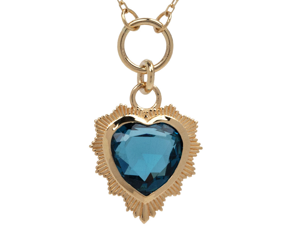 Foundrae London Blue Topaz Gemstone True Love Heart Pendant Necklace Close Up