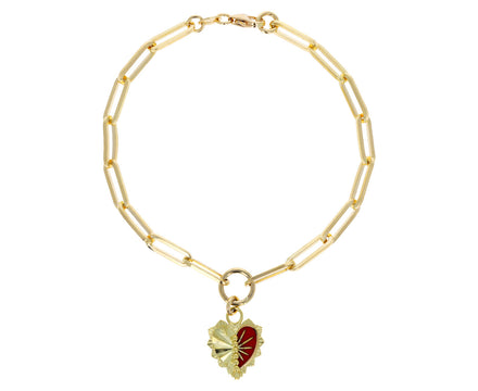 Red Enamel Right Heart Token Charm Classic Fob Clip Chain Bracelet