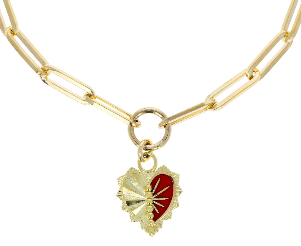 Red Enamel Right Heart Token Charm Classic Fob Clip Chain Bracelet