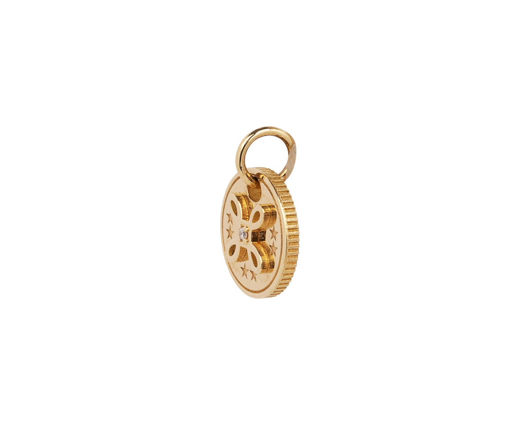 Foundrae Jewelry True Love Mini Coin 18K Yellow Gold Charm Pendant Side View