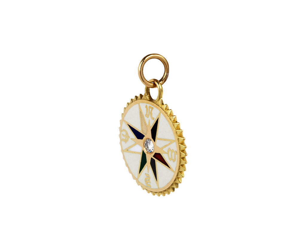 Foundrae Petite Cream Enamel Internal Compass Medallion Pendant ONLY Side View