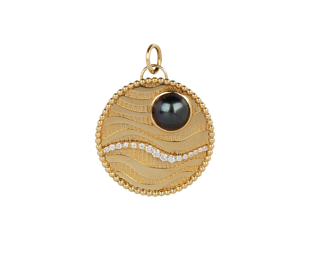 Foundrae Jewelry Large Sana Black Pearl 18K Yellow Gold Medallion Charm
