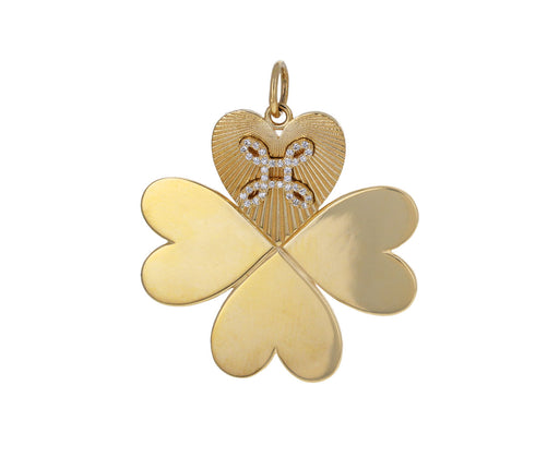 Diamond True Love Knot on Medium Four Leaf Clover Charm Pendant ONLY