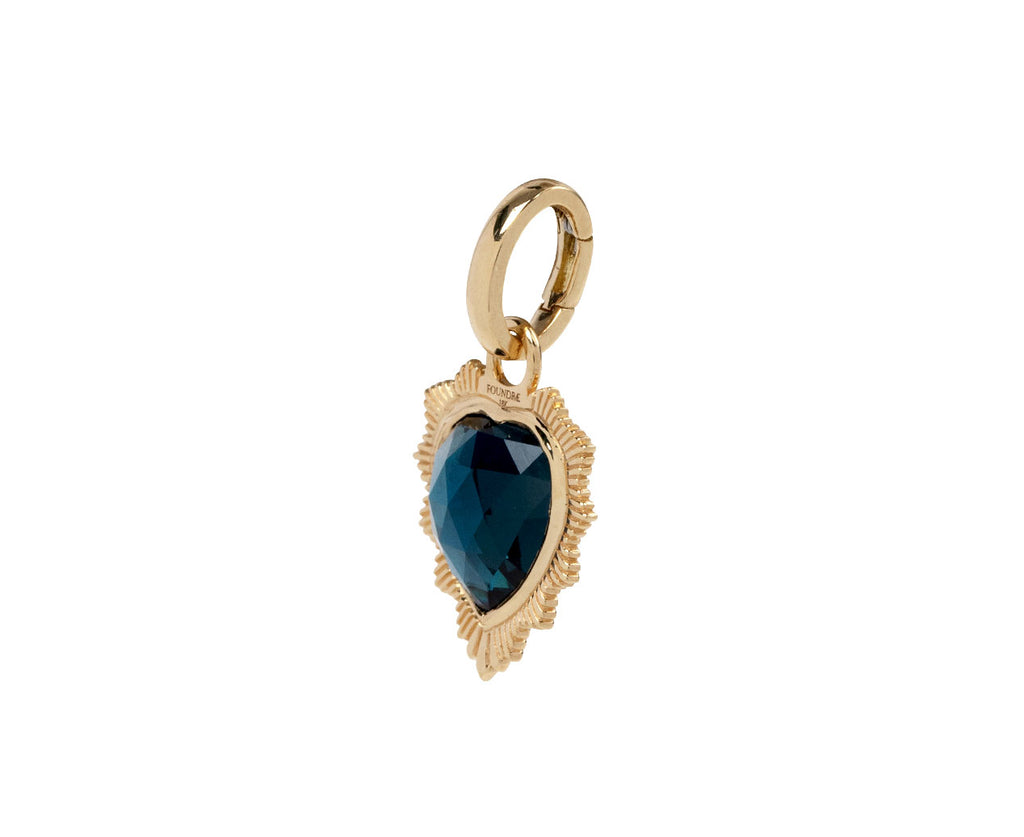 Foundrae London Blue Topaz Gemstone True Love Heart Medallion ONLY Side View