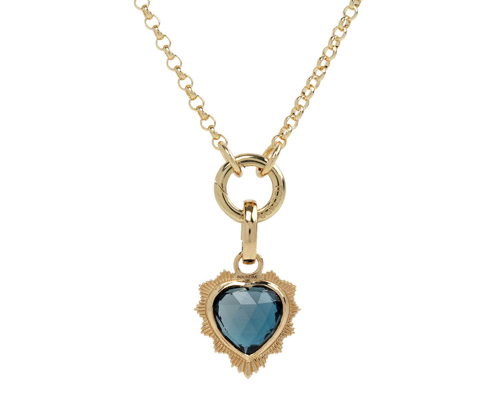 Foundrae London Blue Topaz Gemstone True Love Heart Medallion ONLY On Chain