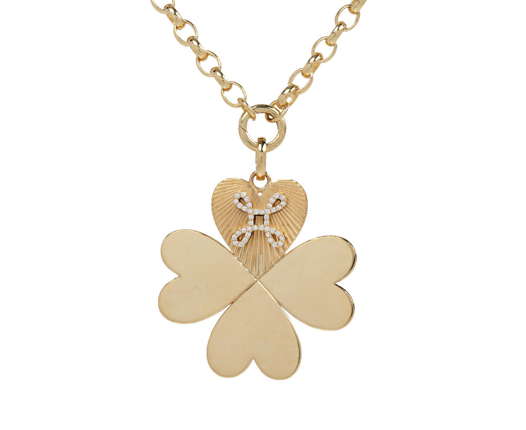 Foundrae Four Heart Clover with True Love Knot Oversized Medallion ONLY On Chain