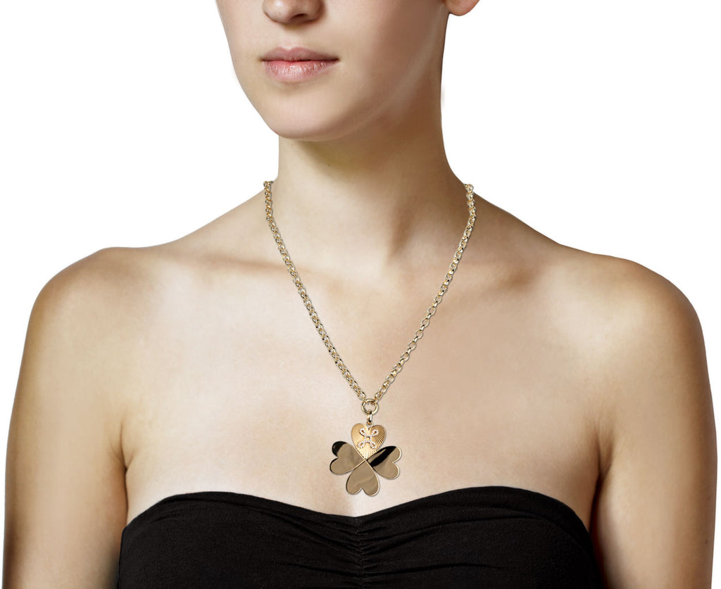 Foundrae Four Heart Clover with True Love Knot Oversized Medallion ONLY Profile