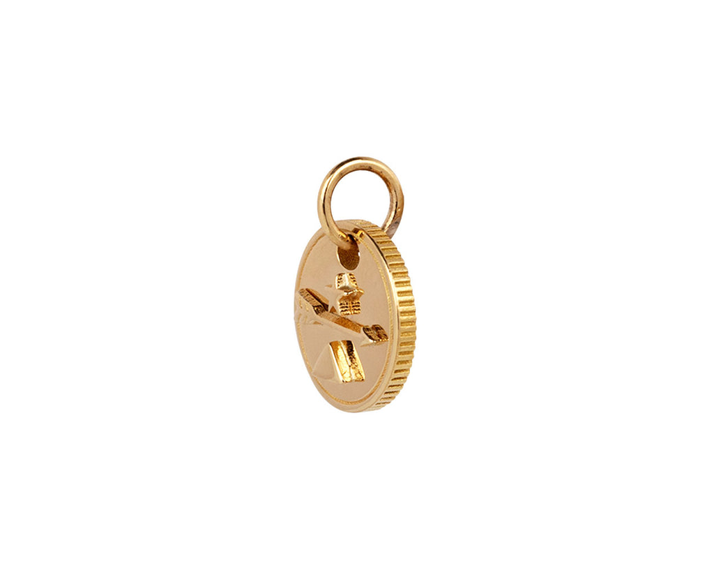 Foundrae Jewelry Dream Mini Coin Charm 18K Yellow Gold Pendant Side View