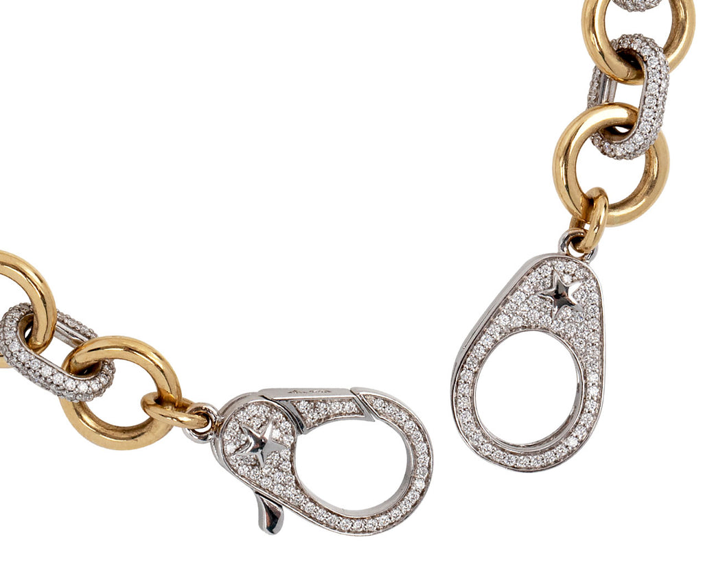 Foundrae Midsized Mixed Link Diamond Chain Bracelet Close Up Clasp Open