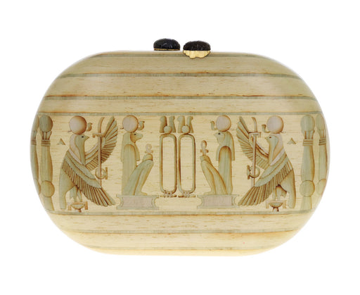 Egypt Frieze Marquetry Clutch with Labradorite Scarab Closure
