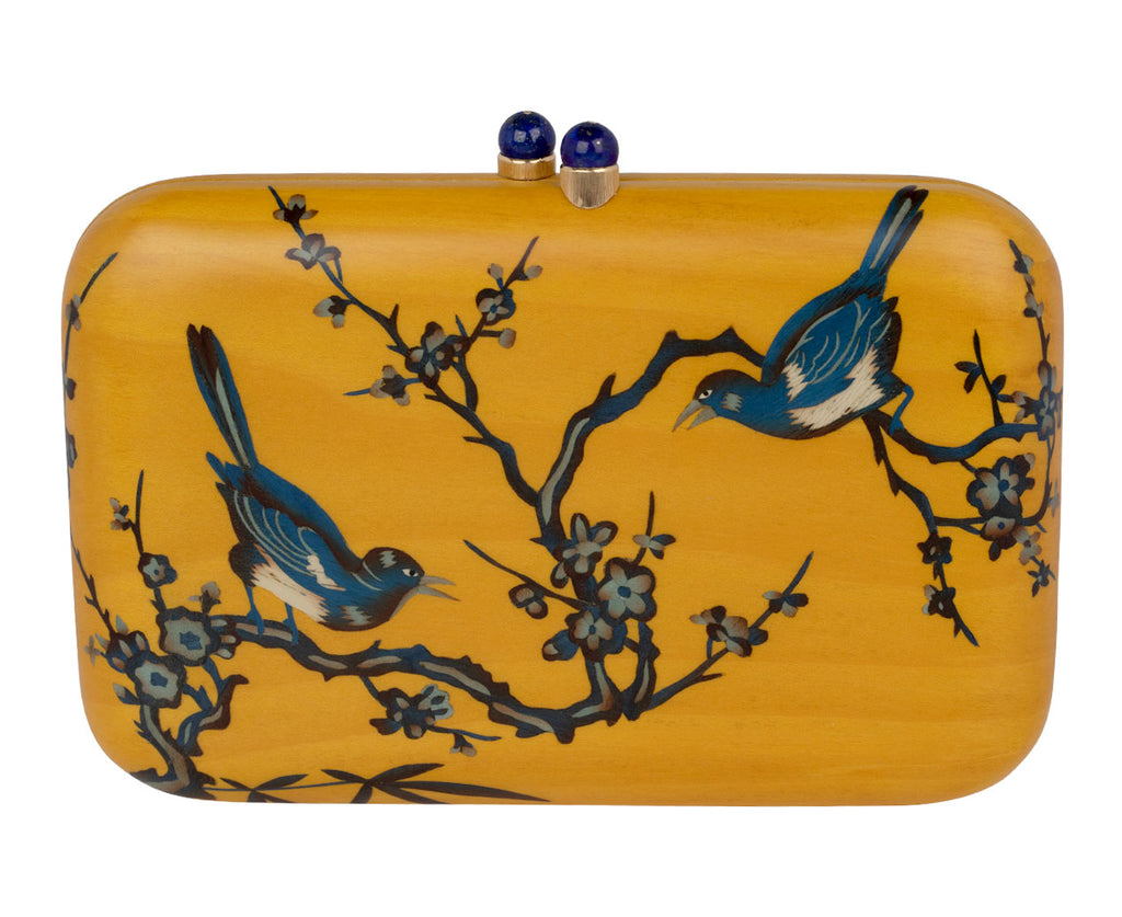 Silvia Furmanovich Marquetry Bird Clutch with Lapis Closure Back
