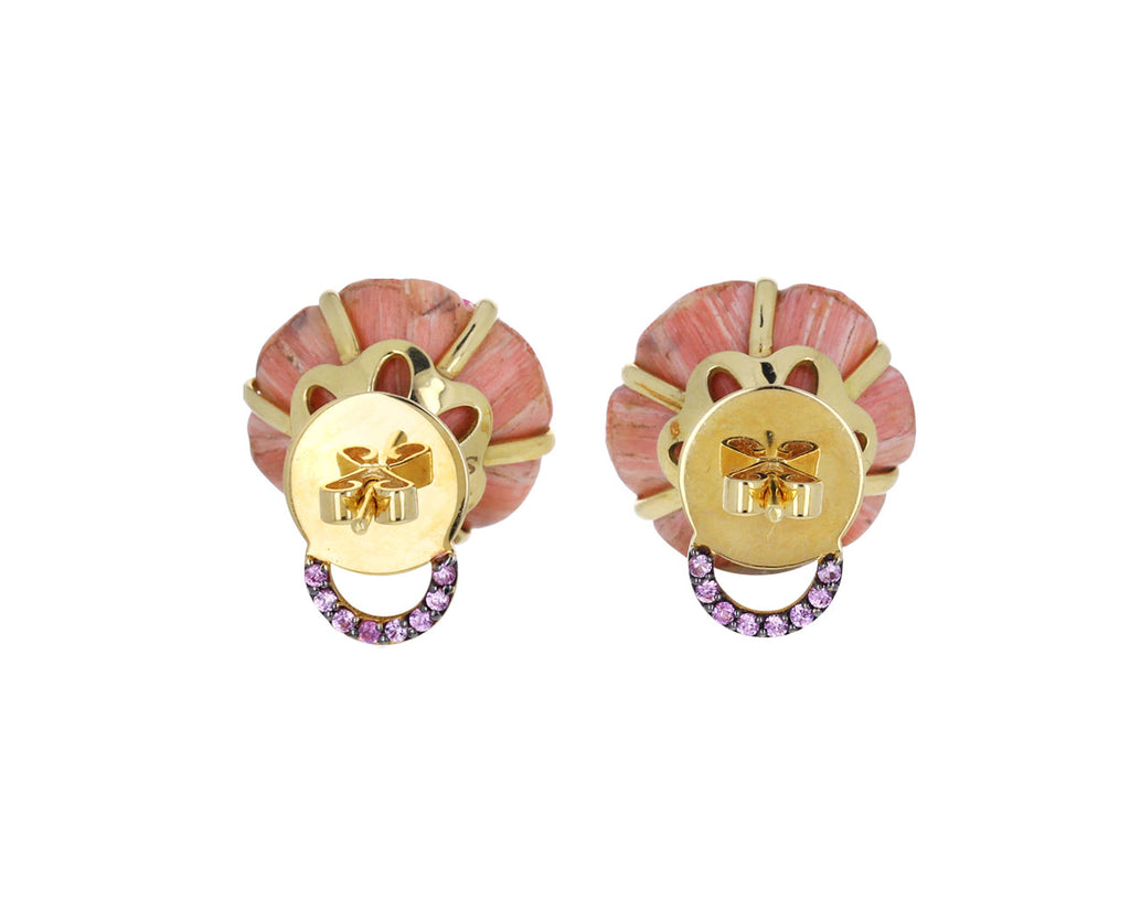 Pink Tourmaline and Pink Marquetry Botanical Flower Earrings
