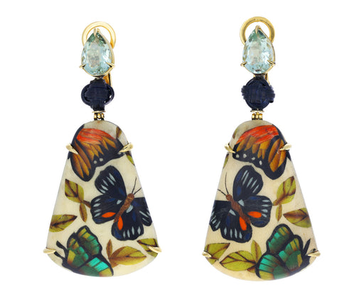 Prasiolite and Marquetry Butterfly Earrings