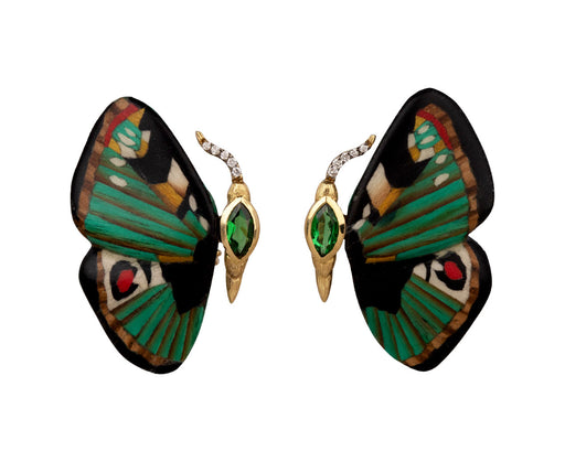 Silvia Furmanovich Green Marquetry Butterfly, Tsavorite and Diamond Earrings