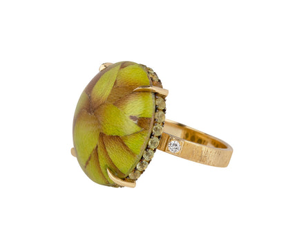 Marquetry, Diamond and Peridot Ring