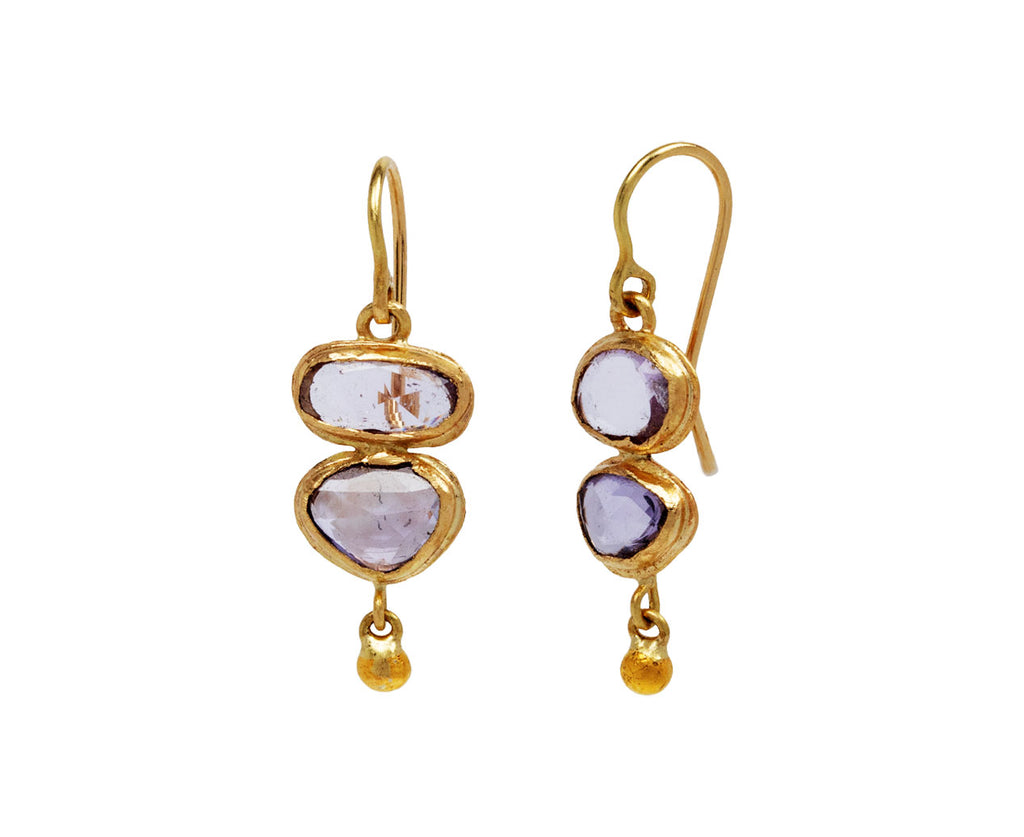 Judy Geib Rose Cut Pale Pink Sapphire Double Drop Earrings Side View