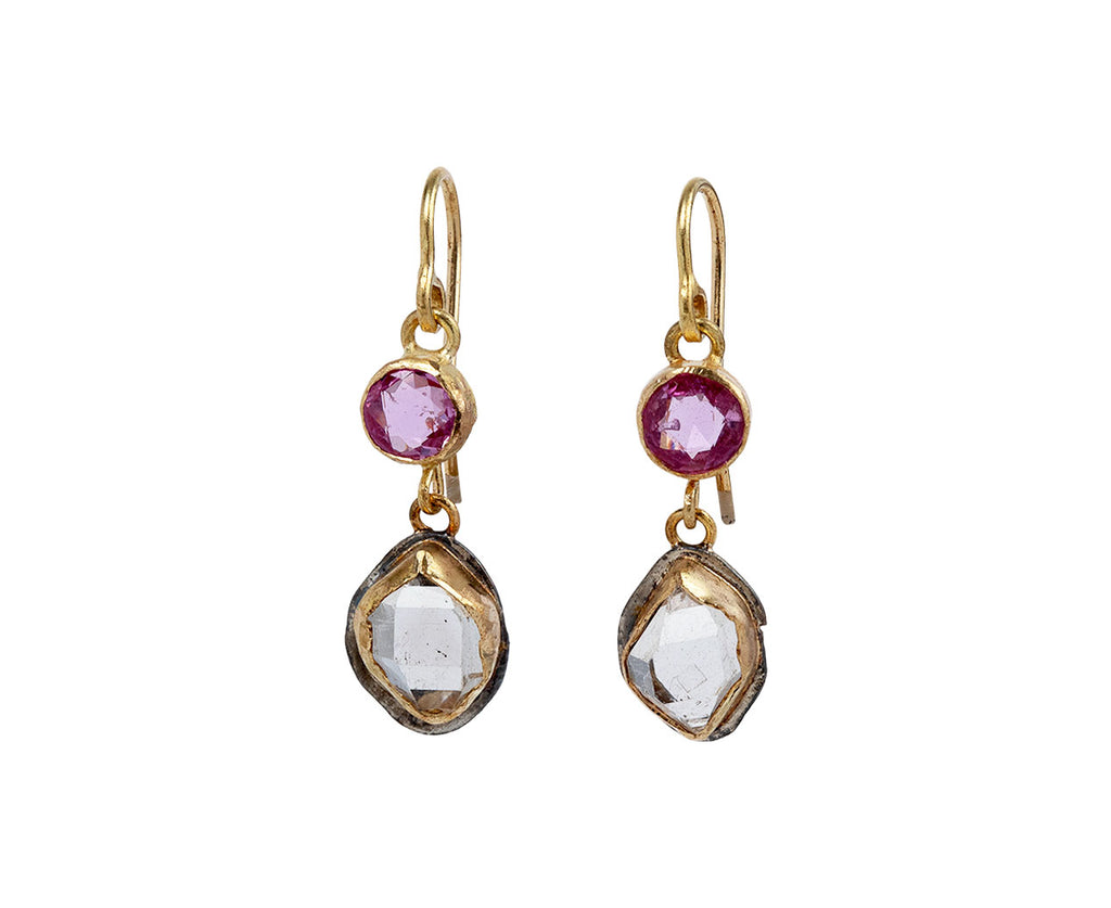 Judy Geib Pink Sapphire and Herkimer Diamond Drop Earrings