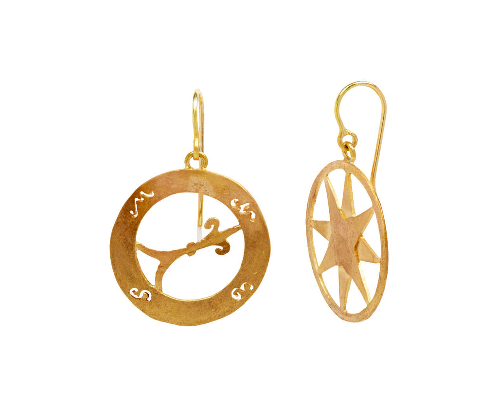 Judy Geib Small Gold Compass Earrings Side View
