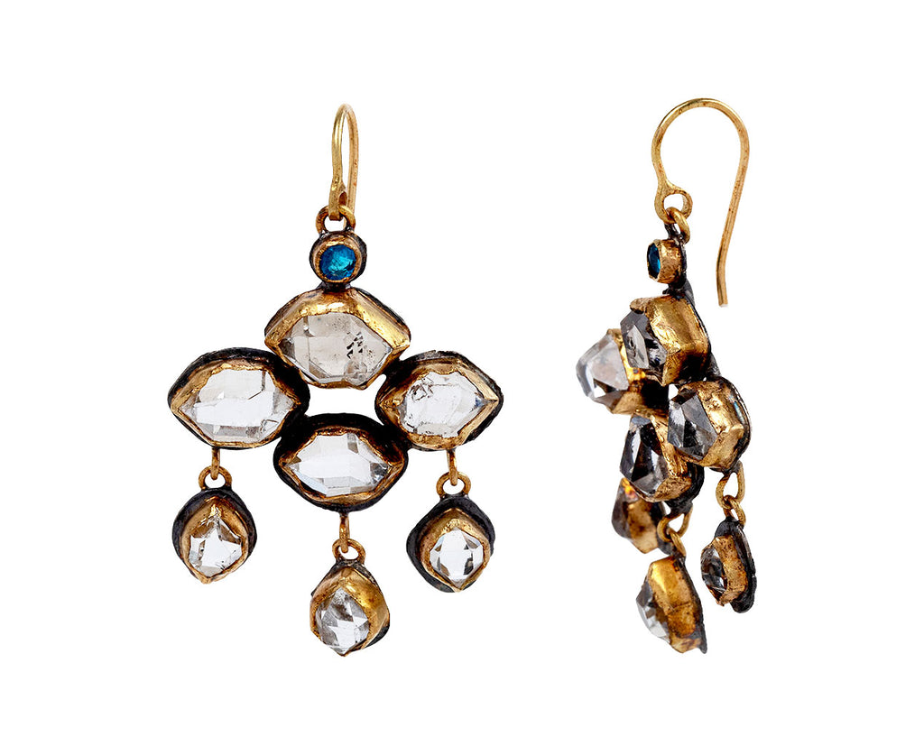 Judy Geib Herkimer Diamond and Apatite Chandelier Earrings Side View