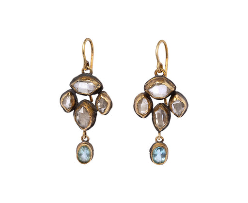 Herkimer Diamond and Blue Topaz Chandelier Earrings