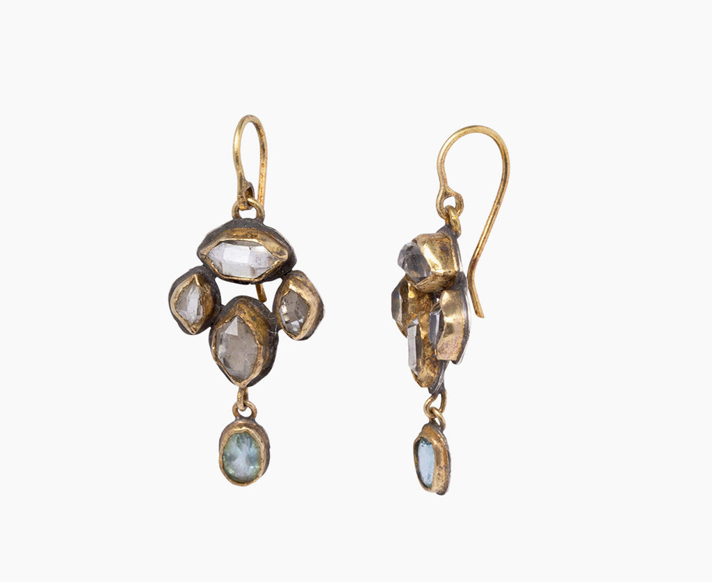 Herkimer Diamond and Blue Topaz Chandelier Earrings