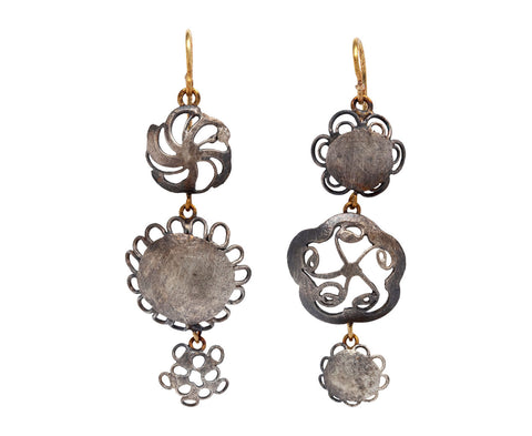 Judy Geib Triple Erewhon Silver Flowery Drop Earrings