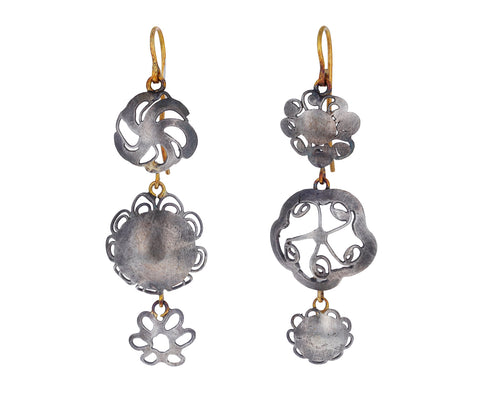 Triple Silver Flowery Drop Earrings