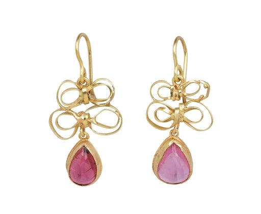 Judy Geib Pink Tourmaline Double Bow Dangle Earrings