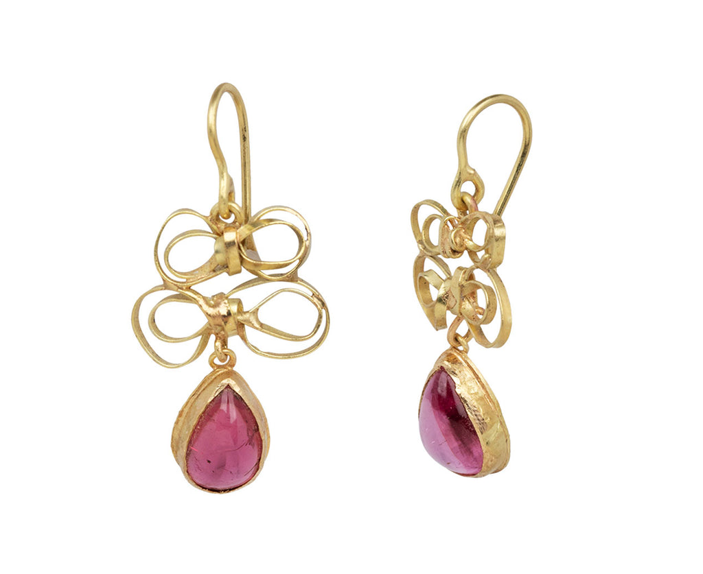 Judy Geib Pink Tourmaline Double Bow Dangle Earrings Side View