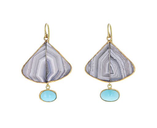 Striped Agate and Persian Turquoise Drop Earrings