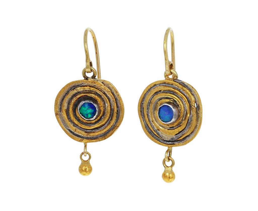 Gold and Silver Spirally Earrings with Opal Centers - TWISTonline 