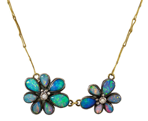 Opal and Diamond Double Wildflower Pendant Necklace - TWISTonline 