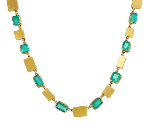 Judy Geib Lovely Bright Colombian Emerald Gold Box Necklace