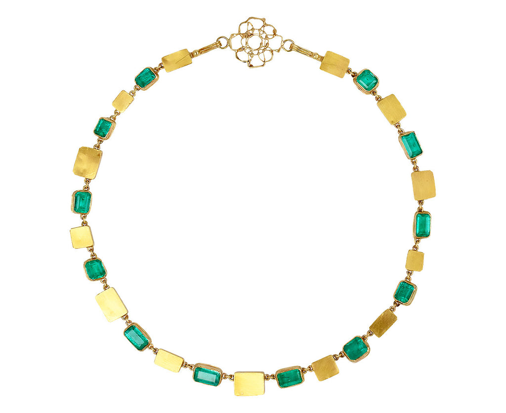 Judy Geib Lovely Bright Colombian Emerald Gold Box Necklace Full Necklace
