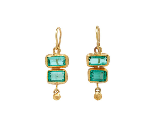 Judy Geib Lovely Clear Colombian Emerald Double Drop Earrings