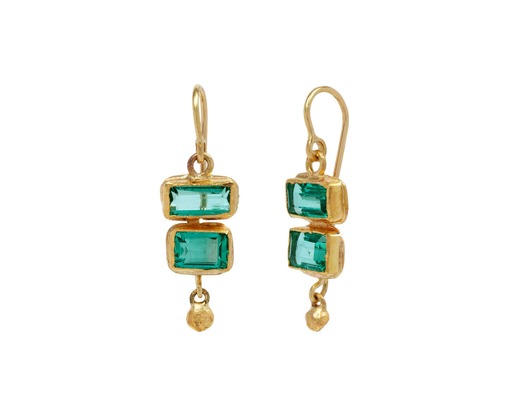 Judy Geib Lovely Clear Colombian Emerald Double Drop Earrings Side View