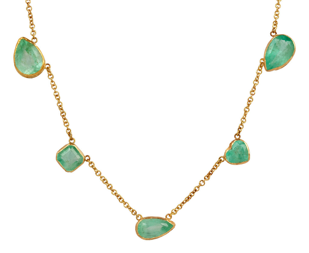 Judy Geib Large Caged Colombian Emerald Handmade Chain Necklace