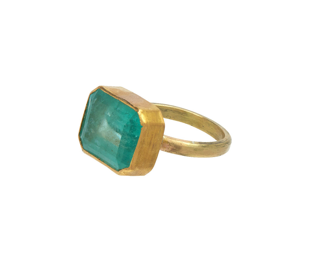 Judy Geib Rectangular Colombian Emerald Ring Side View