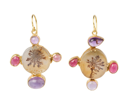 Dendritic Agate, Tourmaline and Amethyst Earrings