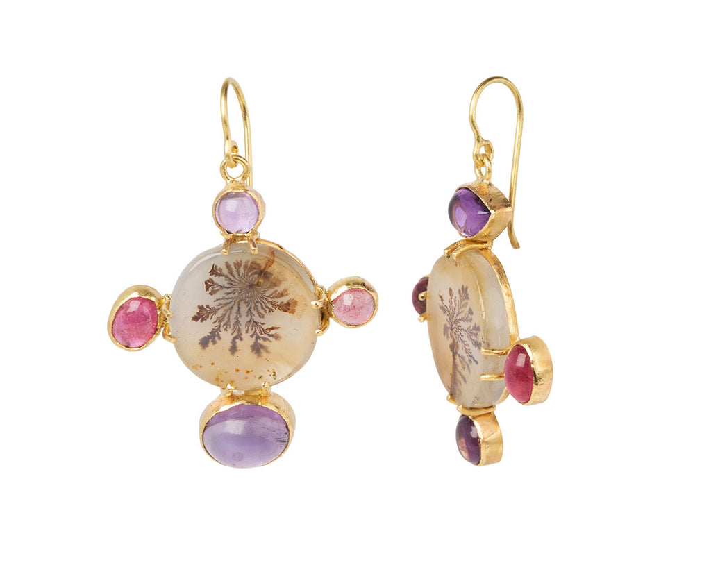 Dendritic Agate, Tourmaline and Amethyst Earrings