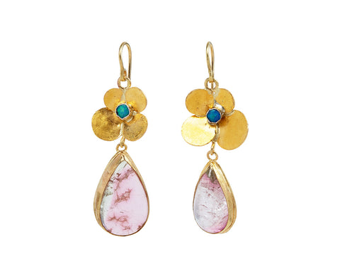 Judy Geib Hydrangea and Pink Tourmaline Drop Earrings