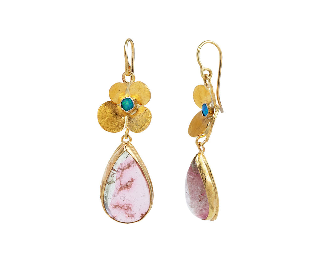 Judy Geib Hydrangea and Pink Tourmaline Drop Earrings Side View