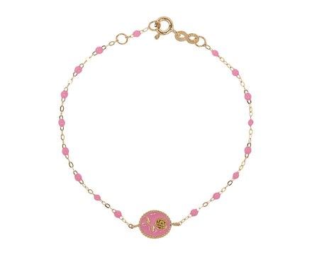 Rose Charm Fuschia Enamel Resin Beaded Bracelet