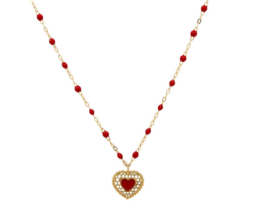 Poppy Red Resin Lace Heart Pendant Necklace